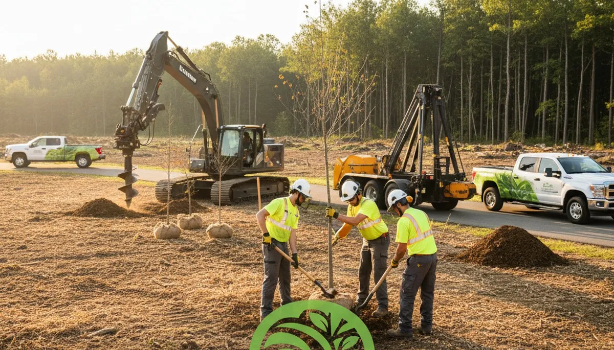 Arborist planting young tree in Aurora, IL for Chop Chop Tree professional tree planting service
