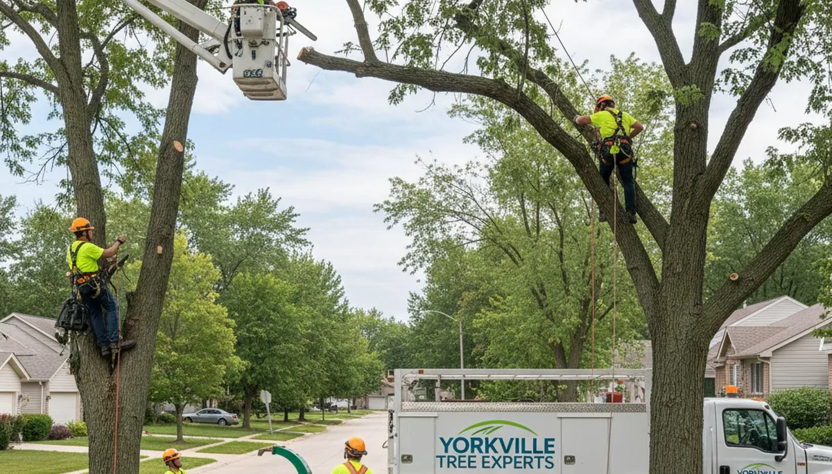 Professional tree removal service team working safely in Aurora, IL